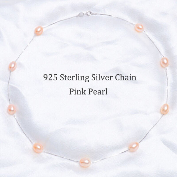 Real 925 Sterling Silver Pendant Necklace For Women with Natural Freshwater Pearl Jewelry 7-8mm White Pink Purple Black