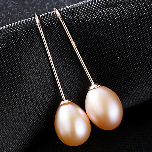 Simple Ear Hook 925 Sterling Silver Earrings 8-9mm Natural Rice Pearl Drop Earrings for Women Classic Pearl Jewelry