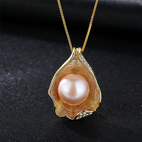 Charm Shell Design Pearl Jewelry 925 Sterling Silver Jewelry Fashion Pearl Pendant Necklaces for Women 18k Gold Color