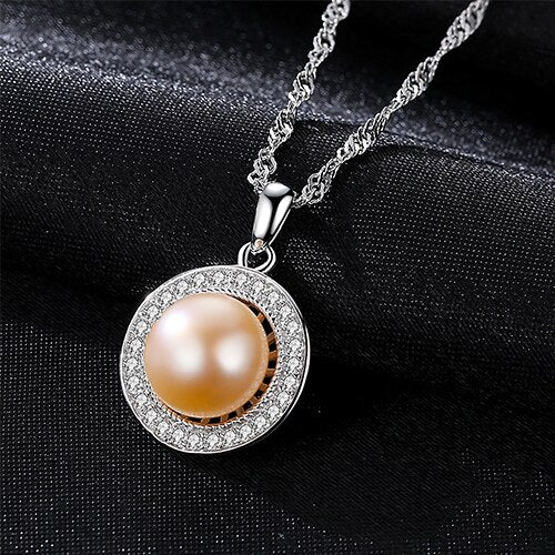 Classic Round 925 Sterling Silver Pendant Necklace with 9-9.5mm Pearls Natural Freshwater Pearl Fine Jewelry Hot001