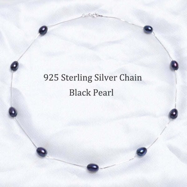 Real 925 Sterling Silver Pendant Necklace For Women with Natural Freshwater Pearl Jewelry 7-8mm White Pink Purple Black