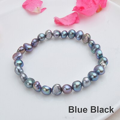 7-10mm Real Natural Freshwater Baroque Pearl Bracelets & Bangles For Women 925 Silver Beads Jewelry Gift