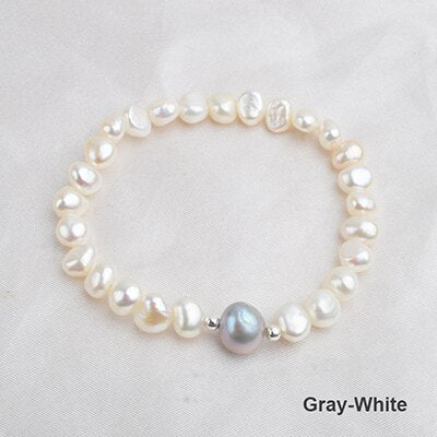7-10mm Real Natural Freshwater Baroque Pearl Bracelets & Bangles For Women 925 Silver Beads Jewelry Gift