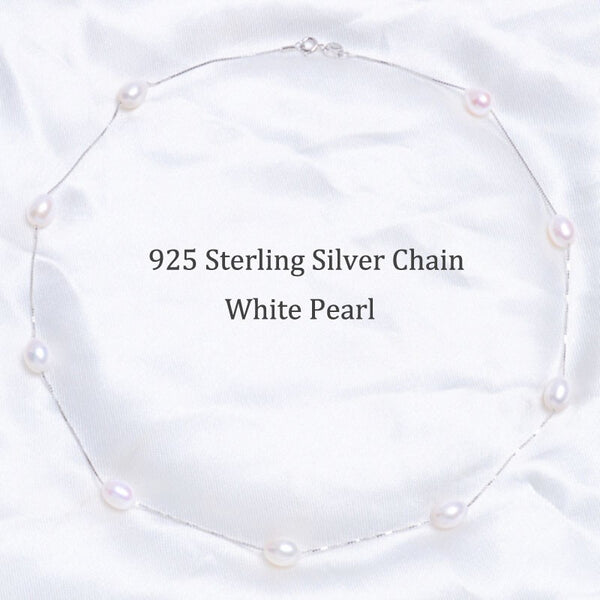Real 925 Sterling Silver Pendant Necklace For Women with Natural Freshwater Pearl Jewelry 7-8mm White Pink Purple Black