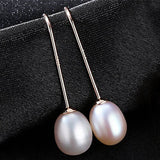 Simple Ear Hook 925 Sterling Silver Earrings 8-9mm Natural Rice Pearl Drop Earrings for Women Classic Pearl Jewelry