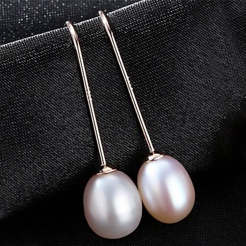 Simple Ear Hook 925 Sterling Silver Earrings 8-9mm Natural Rice Pearl Drop Earrings for Women Classic Pearl Jewelry