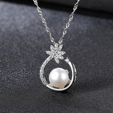 925 Sterling Silver CZ Flower Necklace,Fine Pearl Pendant Jewelry Women Bohemia 18K Gold Color Chain For Love, Girl Gift