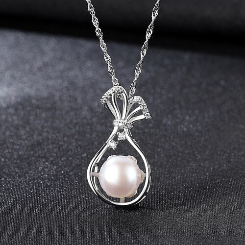 G18K gold-color 925Sterling Silver Water Bottle Necklace Inlaid CZ Natural Pearl Pendant For Women Jewelry Wedding Gift