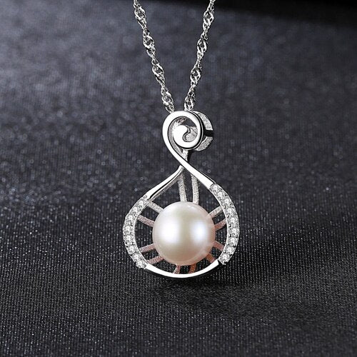 Promotion White Pearls Pendant AAAA Trendy Natural Pearl necklace & pendant with Bohemian 45cm Charm 925 Silver Chain