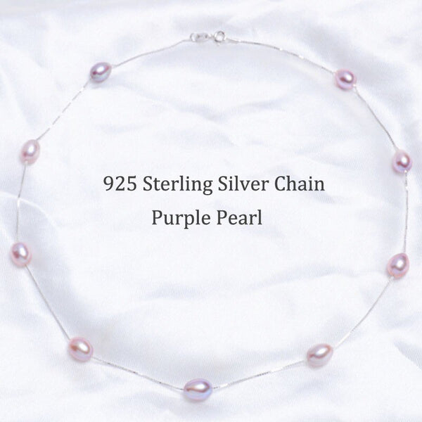 Real 925 Sterling Silver Pendant Necklace For Women with Natural Freshwater Pearl Jewelry 7-8mm White Pink Purple Black