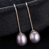 Simple Ear Hook 925 Sterling Silver Earrings 8-9mm Natural Rice Pearl Drop Earrings for Women Classic Pearl Jewelry