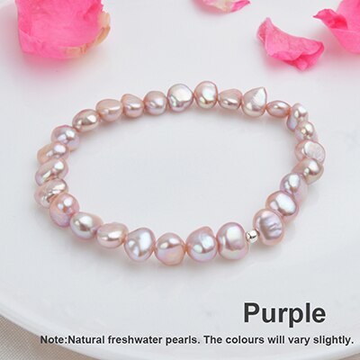7-10mm Real Natural Freshwater Baroque Pearl Bracelets & Bangles For Women 925 Silver Beads Jewelry Gift