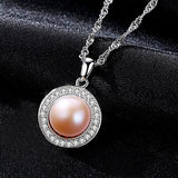 Classic Round 925 Sterling Silver Pendant Necklace with 9-9.5mm Pearls Natural Freshwater Pearl Fine Jewelry Hot001