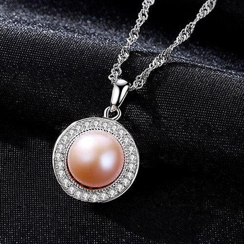 Classic Round 925 Sterling Silver Pendant Necklace with 9-9.5mm Pearls Natural Freshwater Pearl Fine Jewelry Hot001