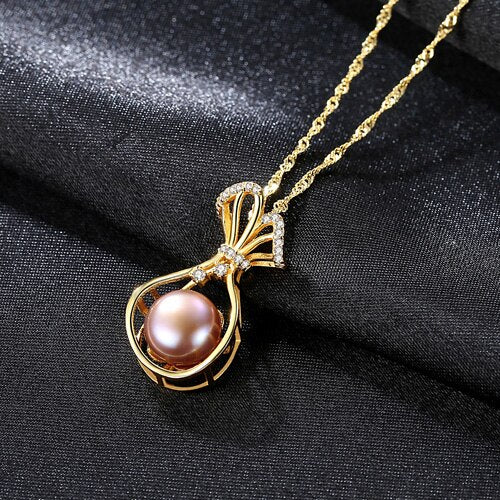 G18K gold-color 925Sterling Silver Water Bottle Necklace Inlaid CZ Natural Pearl Pendant For Women Jewelry Wedding Gift