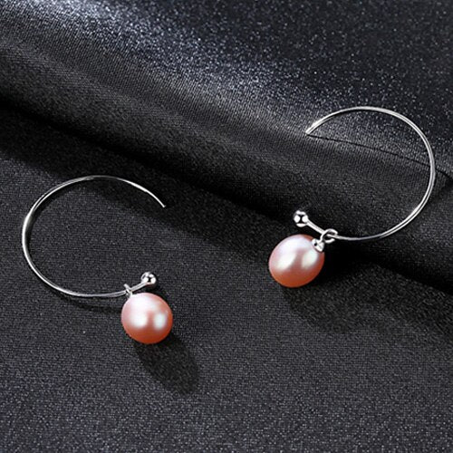 New Fashion Big Half Circle Earwire 925 Sterling Silver Drop Earring For Women Fine Freshwater Pearl Paved Banquet Gifts