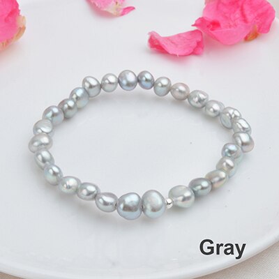 7-10mm Real Natural Freshwater Baroque Pearl Bracelets & Bangles For Women 925 Silver Beads Jewelry Gift