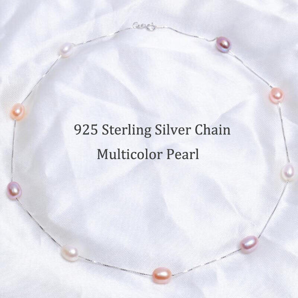 Real 925 Sterling Silver Pendant Necklace For Women with Natural Freshwater Pearl Jewelry 7-8mm White Pink Purple Black
