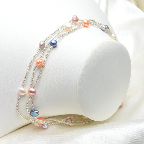 120CM Long Multi Color Baroque Fresh water Pearl Necklace, Crystal Beads Necklace , 925 Sterling Silver Clasp