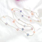 120CM Long Multi Color Baroque Fresh water Pearl Necklace, Crystal Beads Necklace , 925 Sterling Silver Clasp