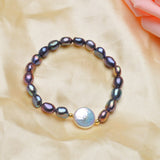 Big 12-13mm Button Freshwater Pearl Bracelets Natural Black Baroque Pearl for women with 925 Sterling Silver Bead