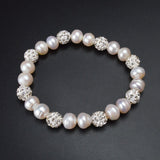 8-9mm Brilliant Natural Freshwater Pearl Bracelets with Crystal Shambhala Beads Charm Bohemian Elasticity Bangles women