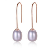 Simple Ear Hook 925 Sterling Silver Earrings 8-9mm Natural Rice Pearl Drop Earrings for Women Classic Pearl Jewelry