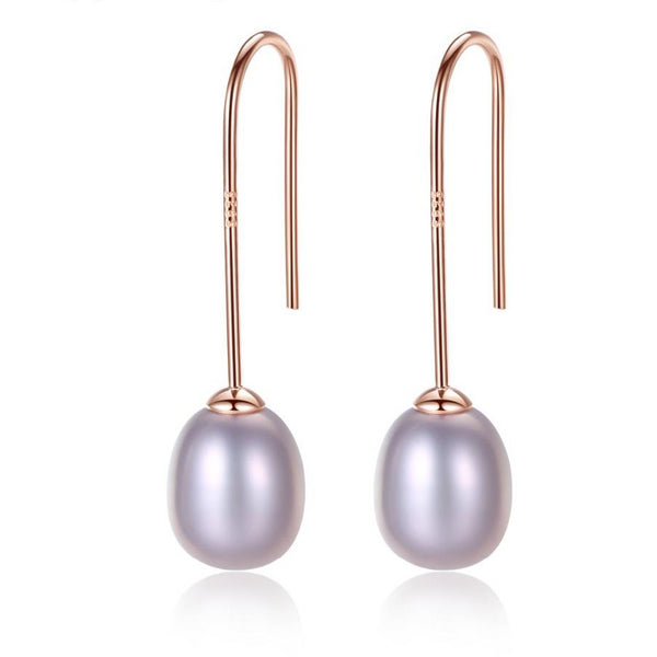 Simple Ear Hook 925 Sterling Silver Earrings 8-9mm Natural Rice Pearl Drop Earrings for Women Classic Pearl Jewelry