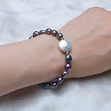 Big 12-13mm Button Freshwater Pearl Bracelets Natural Black Baroque Pearl for women with 925 Sterling Silver Bead