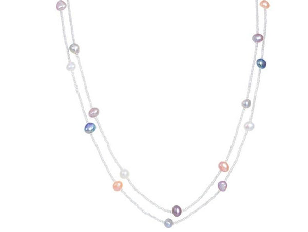 120CM Long Multi Color Baroque Fresh water Pearl Necklace, Crystal Beads Necklace , 925 Sterling Silver Clasp