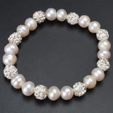 8-9mm Brilliant Natural Freshwater Pearl Bracelets with Crystal Shambhala Beads Charm Bohemian Elasticity Bangles women