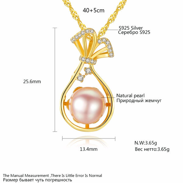 G18K gold-color 925Sterling Silver Water Bottle Necklace Inlaid CZ Natural Pearl Pendant For Women Jewelry Wedding Gift