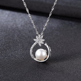 925 Sterling Silver CZ Flower Necklace,Fine Pearl Pendant Jewelry Women Bohemia 18K Gold Color Chain For Love, Girl Gift