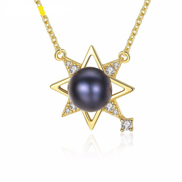 Newest 18K Gold-color 925 Sterling Silver Chic pearl Pendant Necklace Girls Wedding Accessories Lucky Star Shape Jewelry