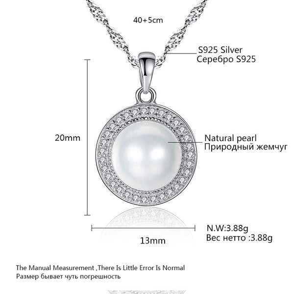 Classic Round 925 Sterling Silver Pendant Necklace with 9-9.5mm Pearls Natural Freshwater Pearl Fine Jewelry Hot001