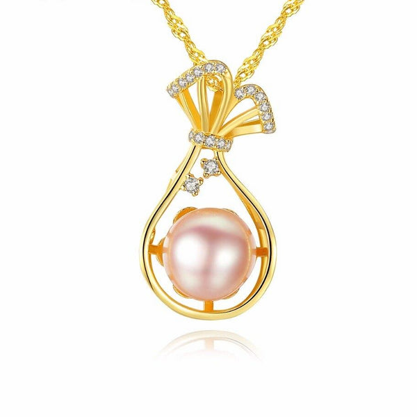 G18K gold-color 925Sterling Silver Water Bottle Necklace Inlaid CZ Natural Pearl Pendant For Women Jewelry Wedding Gift