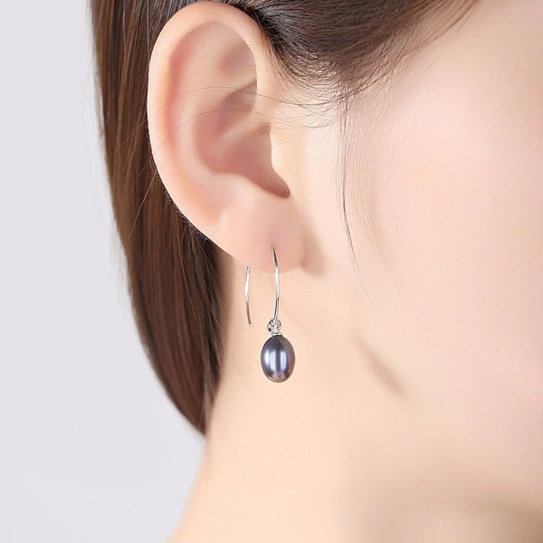 New Fashion Big Half Circle Earwire 925 Sterling Silver Drop Earring For Women Fine Freshwater Pearl Paved Banquet Gifts