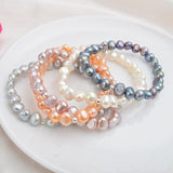 7-10mm Real Natural Freshwater Baroque Pearl Bracelets & Bangles For Women 925 Silver Beads Jewelry Gift