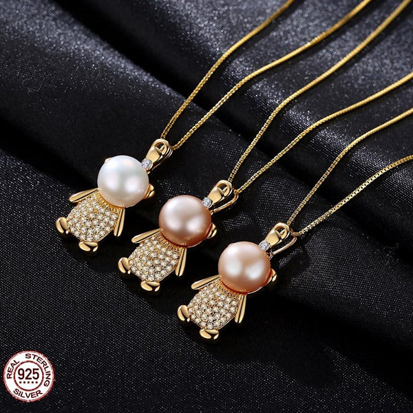 Brand Lovely Bear Freshwater Pearl Women Pendant Necklace High Quality Chain Necklace Women Jewelry Box Chain Necklace