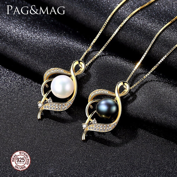 Brand 925 Sterling Silver Music Note Necklace White/Black Pearl Pendant For Women Jewelry Accessories Free Shipping