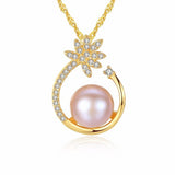 925 Sterling Silver CZ Flower Necklace,Fine Pearl Pendant Jewelry Women Bohemia 18K Gold Color Chain For Love, Girl Gift