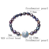 Big 12-13mm Button Freshwater Pearl Bracelets Natural Black Baroque Pearl for women with 925 Sterling Silver Bead