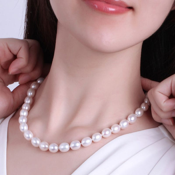 Real white natural freshwater pearl necklace , 40 cm/45 cm pearl jewelry for women gift