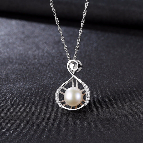 Promotion White Pearls Pendant AAAA Trendy Natural Pearl necklace & pendant with Bohemian 45cm Charm 925 Silver Chain