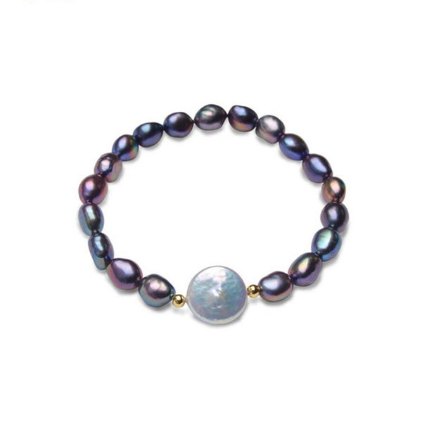 Big 12-13mm Button Freshwater Pearl Bracelets Natural Black Baroque Pearl for women with 925 Sterling Silver Bead