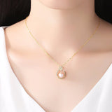 925 Sterling Silver CZ Flower Necklace,Fine Pearl Pendant Jewelry Women Bohemia 18K Gold Color Chain For Love, Girl Gift