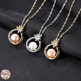 925 Sterling Silver CZ Flower Necklace,Fine Pearl Pendant Jewelry Women Bohemia 18K Gold Color Chain For Love, Girl Gift