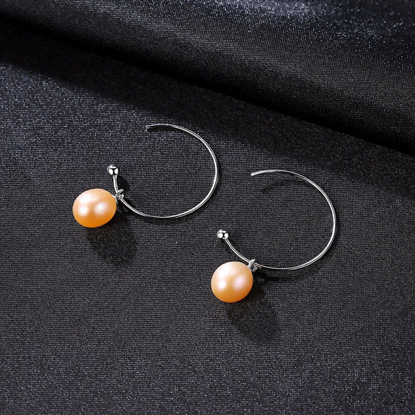 New Fashion Big Half Circle Earwire 925 Sterling Silver Drop Earring For Women Fine Freshwater Pearl Paved Banquet Gifts