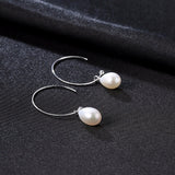 New Fashion Big Half Circle Earwire 925 Sterling Silver Drop Earring For Women Fine Freshwater Pearl Paved Banquet Gifts