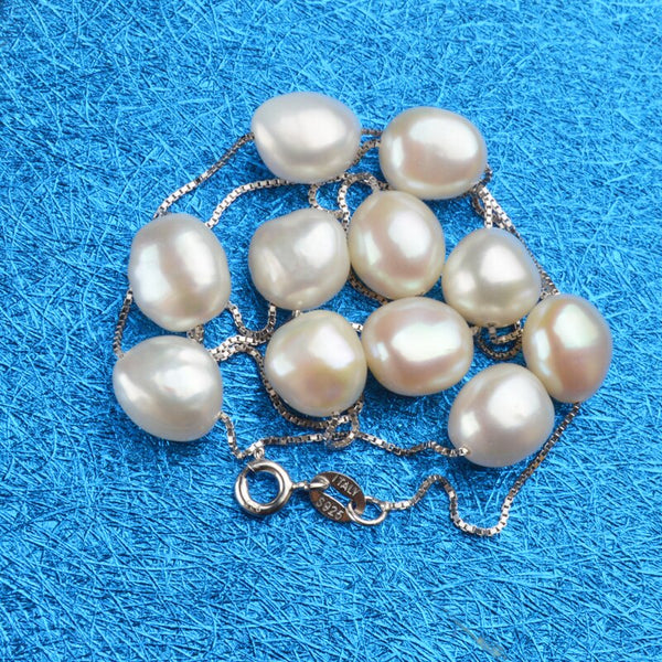 Real S925 sterling silver Natural Freshwater pearl pendant necklace Gray White 8-9mm Baroque pearl Jewelry for Women